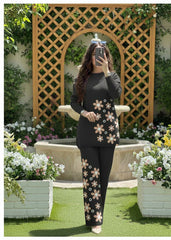 Drop Shoulder Side Printed Fleece Top & Printed Fleece Trouser