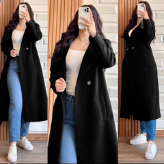 Both Sided Pockets With Long Sleeves Kaaj Buttons Fleece Women Coat