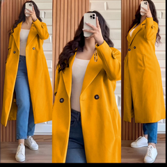Both Sided Pockets With Long Sleeves Kaaj Buttons Fleece Women Coat
