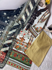 Front And Back Allover Digital Printed Shirt With Flapper And Printed Dupatta