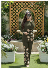 Drop Shoulder Side Printed Fleece Top & Printed Fleece Trouser