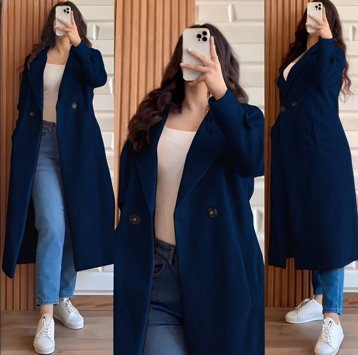 Both Sided Pockets With Long Sleeves Kaaj Buttons Fleece Women Coat
